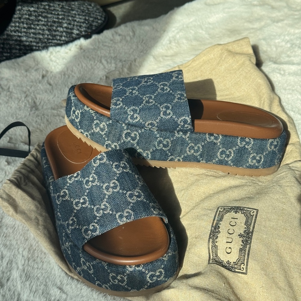 Gucci Denim Platform Slide Sandals